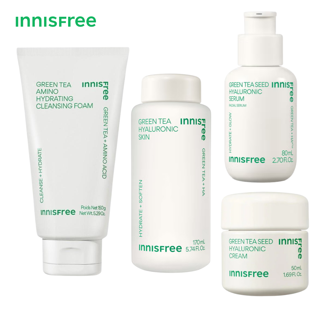 Innisfree Green Tea Hyaluronic Skincare Set (4-Step Routine)