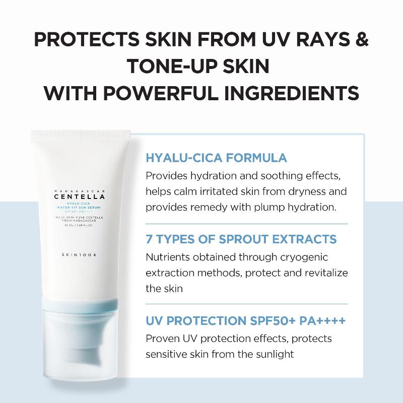 SKIN1004 Madagascar Hyalu-CICA Water-Fit Sun Serum SPF50+ PA++++ 50 مل، قطعة واحدة