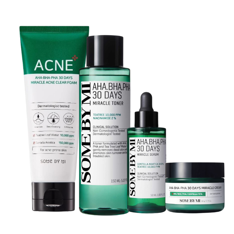 AHA BHA PHA Miracle 30 Days ACNE Foam FULL Set (Cleanser + Toner + Serum + Cream) - Beauty Korea Dubai