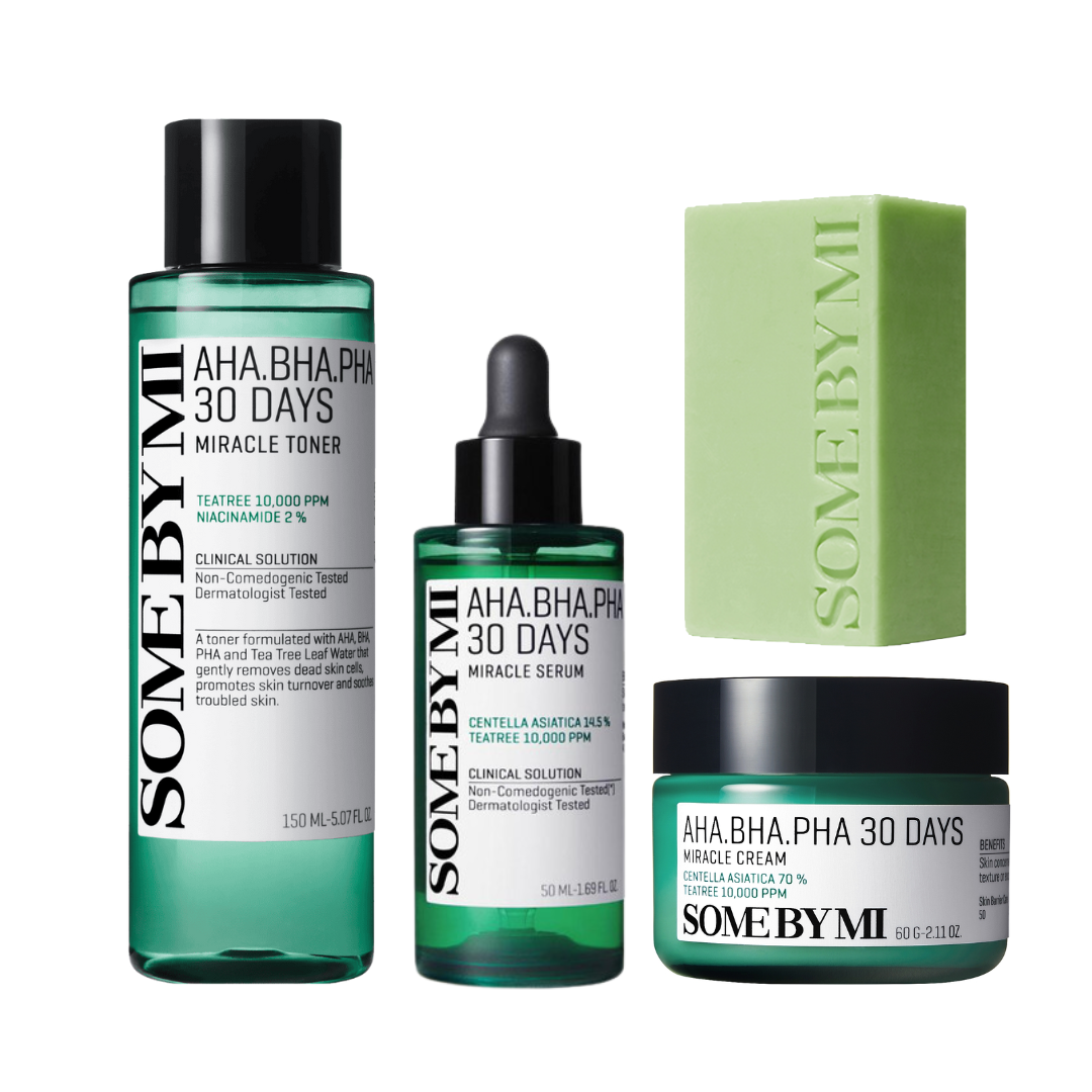 [تخفيضات كبيرة] مجموعة روتينية كاملة من Somebymi AHA BHA PHA MIRACLE (صابون + تونر + مصل + كريم)