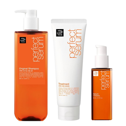 شامبو زيت الأرجان المغربي Mise En Scene Perfect Serum، 680 مل + علاج، 330 مل + زيت، قطعة واحدة *عبوة جديدة