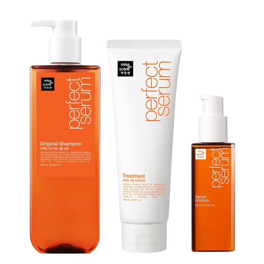 شامبو زيت الأرجان المغربي Mise En Scene Perfect Serum، 680 مل + علاج، 330 مل + زيت، قطعة واحدة *عبوة جديدة