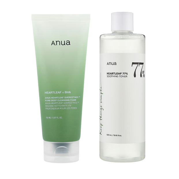 ANUA Heartleaf Quercetinol Pore Deep Cleansing Foam 150ml + Heartleaf 77% Soothing Toner 250ml SET