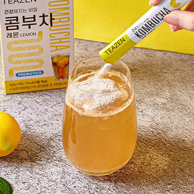 TEAZEN Kombucha Lemon (10 sticks) (prebiotics) *new packaging
