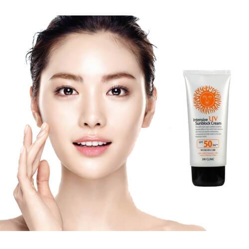 3w clinic intensive uv sunblock cream spf 50 application on face